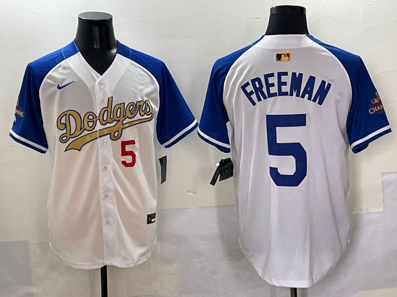Men Los Angeles Dodgers #5 Freeman White Blue Champion gold character Nike 2025 MLB Jersey style 5053->los angeles dodgers->MLB Jersey